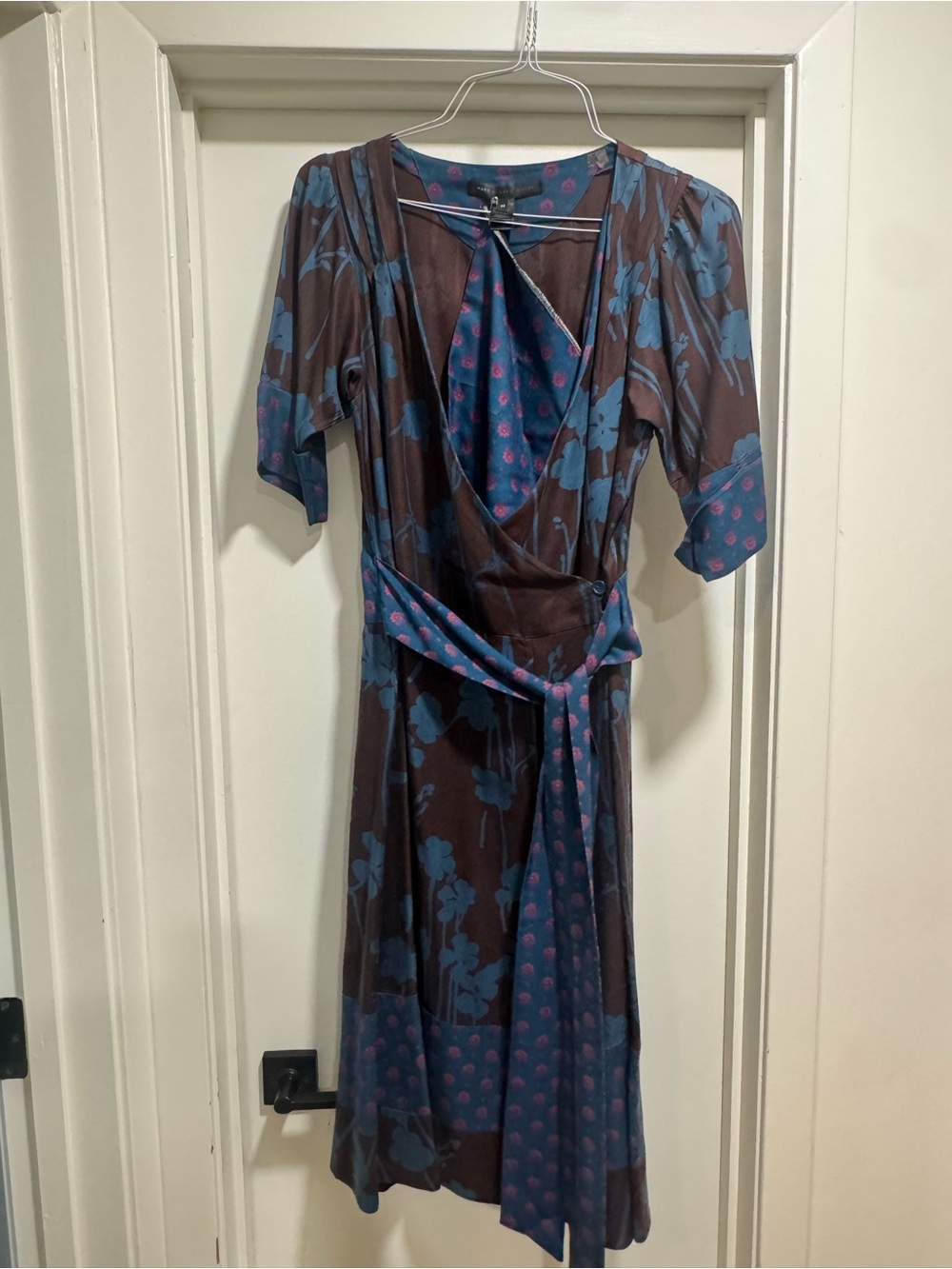 Marc by Marc Jacobs Brown and Blue Floral Wrap Midi Dress